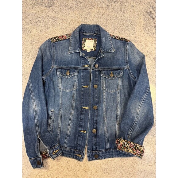 Original Vintage esprit jean/denim jacket women with floral patterns Size Small - Picture 1 of 3